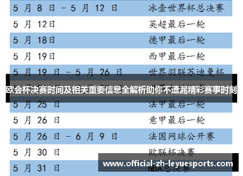 欧会杯决赛时间及相关重要信息全解析助你不遗漏精彩赛事时刻