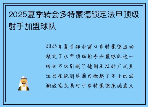 2025夏季转会多特蒙德锁定法甲顶级射手加盟球队